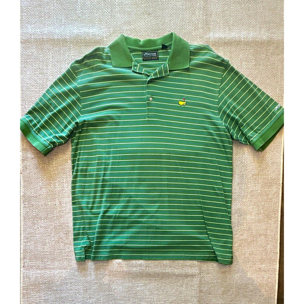 Masters Collection Golf Polo Shirt Mens L Green Striped Mercerized Pima Cotton